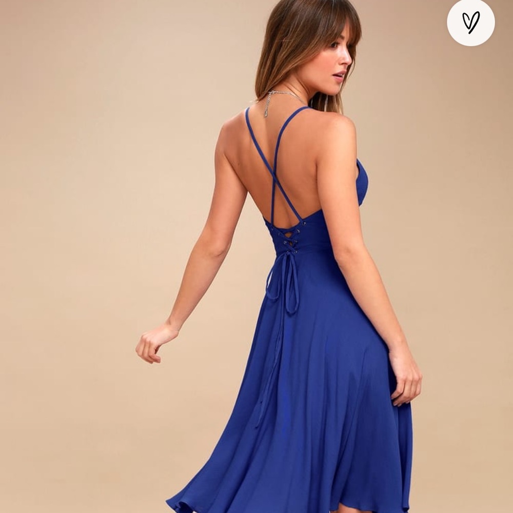 NWT troulos royal blue lace up midi dress